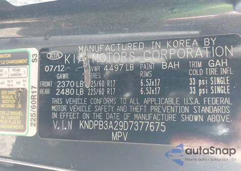 2013 Kia Sportage Lx из США, поврежденный, VIN KNDPB3A29D7377675